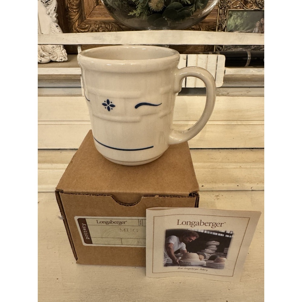 Longaberger Mug Vintage Cottage Basket New In Box Blue Stoneware Collectible
